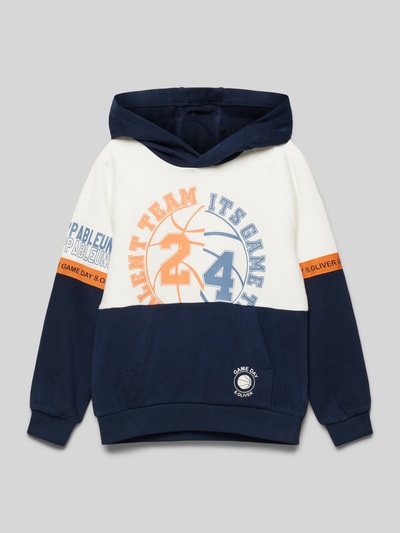 s.Oliver RED LABEL Regular fit two-tone hoodie met printdetails Marineblauw - 1