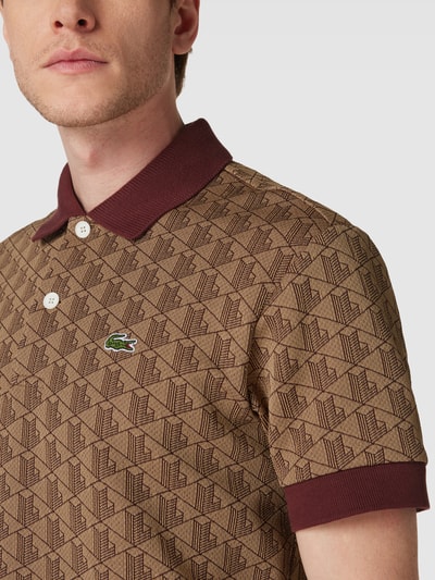 Lacoste Koszulka polo ze wzorem na całej powierzchni model ‘SHORT SLEEVED RIBBED’ Beżowy 3