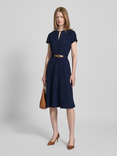 Lauren Ralph Lauren Knielanges Kleid mit Taillengürtel Dunkelblau 1