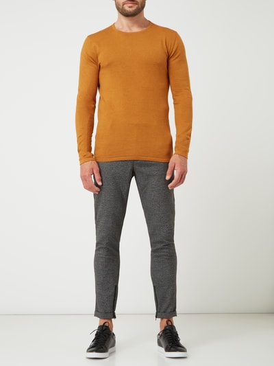 MCNEAL Slim fit chino met glencheck, model 'Jake'  Zwart - 1