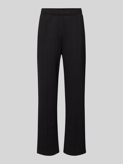 Produktfoto, Sweatpants mit Längsnähten und Label-Stitching von CHAMPION aus schwarzem Baumwoll-Mix, Relaxed-Fit, elastischer Bund, Innenbeinlänge bei Größe M 81 cm