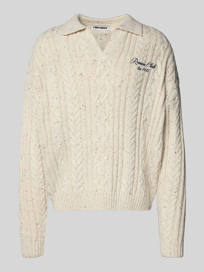 REVIEW Gebreide pullover met kabelpatroon Ecru - 2