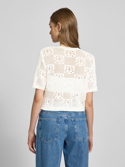 Pieces Korte gebreide cardigan van katoenmix, model 'TAMA' Offwhite - 5