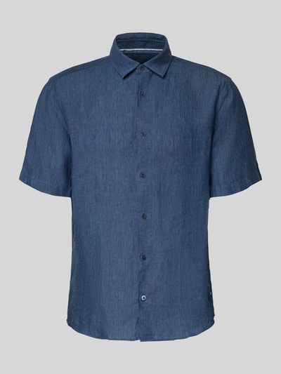 Produktfoto, blauw heren Casual Fit Vrijetijdsoverhemd van linnen met Kentkraag en knoopsluiting, OLYMP Level Five, ruglengte 76 cm, schouderbreedte 48 cm, mouwlengte 28 cm