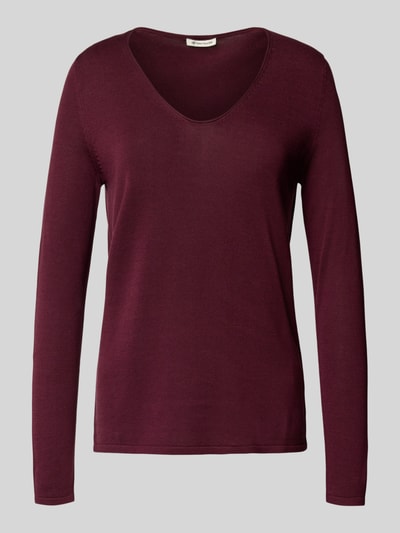 Tom Tailor Regular Fit Strickshirt aus Baumwoll-Viskose-Mix Bordeaux 2