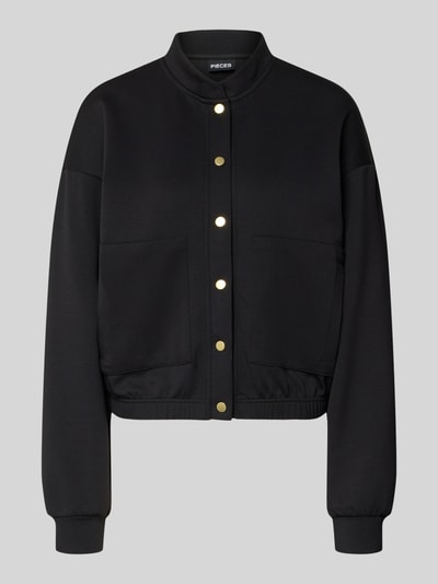 Produktfoto, Regular Fit Bomberjacke mit Viskose-Anteil Modell 'TALIA' von Pieces, jednokolorowy, krój regular fit, stójka, listwa z zatrzaskami, długi rękaw, elastyczne wykończenie, wpuszczane kieszenie boczne, wykończenie materiału: dzianina dresowa