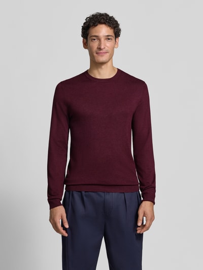 MCNEAL Strickpullover mit geripptem Rundhalsausschnitt Dunkelrot Melange 4