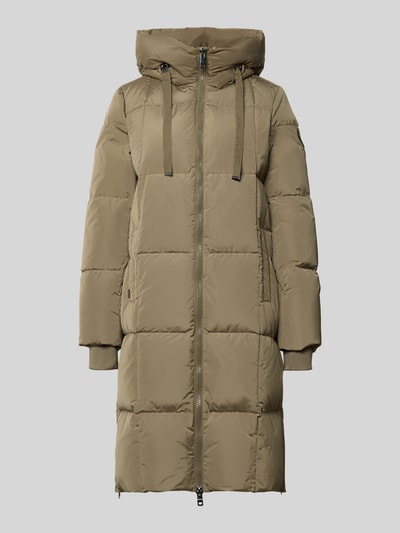Produktfoto, Steppjacke mit Kapuze Modell 'Nova' von MOS MOSH in Oliv, Zweiwege-Reißverschluss, aufgesetzte Taschen, glatte Textur