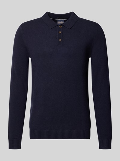 Produktfoto, Slim Fit Strickpullover aus reinem Kaschmir mit Polokragen von Christian Berg Men, dunkelblau, gerippte Abschlüsse, Strick-Optik