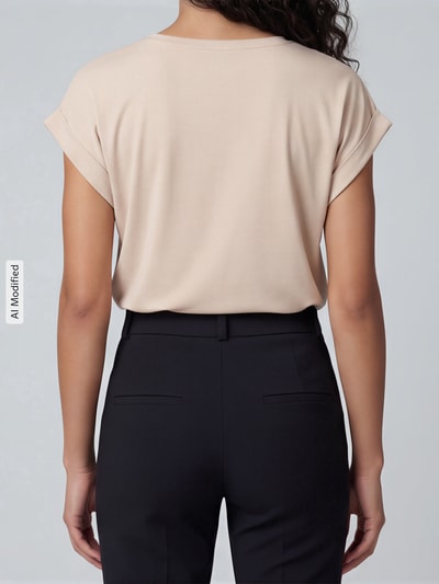 Vrouwenmodel draagt Regular fit smalle broek met model 'FLEUR' van CAMBIO, zwart, effen structuur, Dames broek, totale achteraanzicht