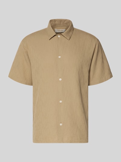 Produktfoto, Regular Fit Freizeithemd mit Strukturmuster Modell 'MONTAUK' von Jack & Jones, beige, reine Baumwolle, Kentkragen, Knopfleiste