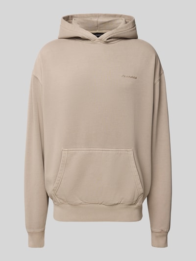 Produktfoto, Oversized Hoodie mit Logo und Känguru-Tasche von Pegador aus Baumwoll-Mix, beige, strukturierte Oberfläche, für Herren.