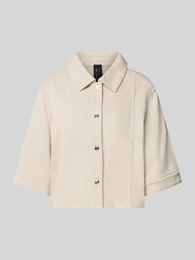 Produktfoto, Relaxed Fit Blazer aus Baumwoll-Mix in Denim-Optik von Marc Cain, cremefarben, 1/2-Arm, Umlegekragen, glatte Textur