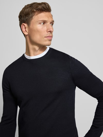 JOOP! Collection Sweter z dzianiny z prążkowanymi wykończeniami model ‘Denny’ Granatowy 3