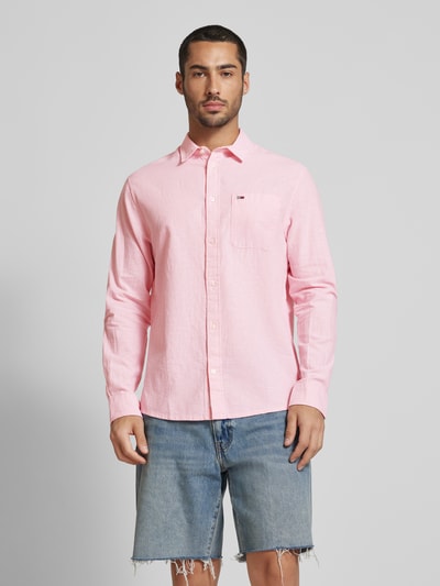 Tommy Jeans Freizeithemd aus Baumwoll-Leinen-Mix mit Label-Stitching Pink 4