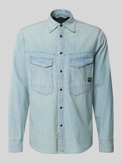 Produktfoto, hellblaues Regular Fit Freizeithemd mit Brusttaschen Modell 'dakota' von G-Star Raw, Baumwoll-Materialmix, Knopfleiste, Kentkragen, Label-Detail