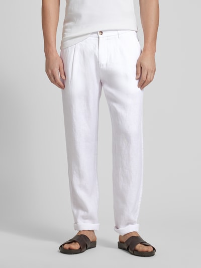 Marc O'Polo Tapered Fit Leinenhose mit Bundfalten Modell 'Osby' Weiss 4