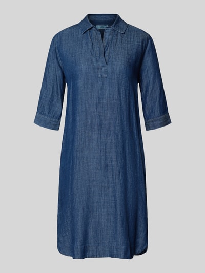 Produktfoto, Relaxed Fit Minikleid aus Lyocell-Mix Modell 'Derry' von 0039 Italy, denim-Optik, tunikowy dekolt z kołnierzem, półrękaw, długość tyłu w rozmiarze S: 97 cm, szerokość w rozmiarze S: 53 cm, długość rękawa w rozmiarze S: 38 cm