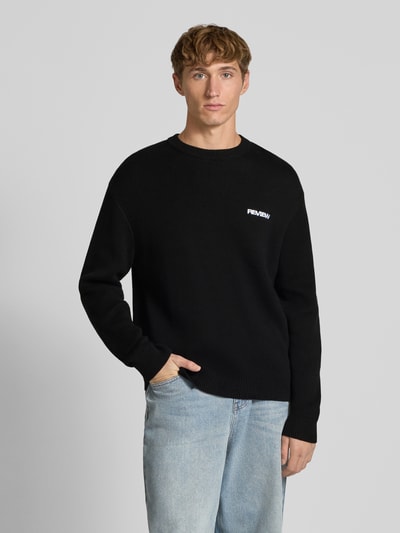 REVIEW Strickpullover mit Label-Stitching Black 4