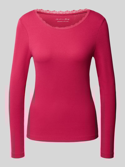 Christian Berg Woman Pyjama-Oberteil in Ripp-Optik mit Spitzenbesatz Fuchsia 1