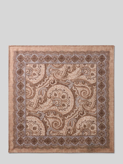 Produktfoto, Einstecktuch mit Seiden-Anteil Modell 'Paisley' von Verugia, Baumwoll-Mix, rechteckige Passform, Allover-Paisley-Print in Beige und Braun, strukturierte Oberfläche