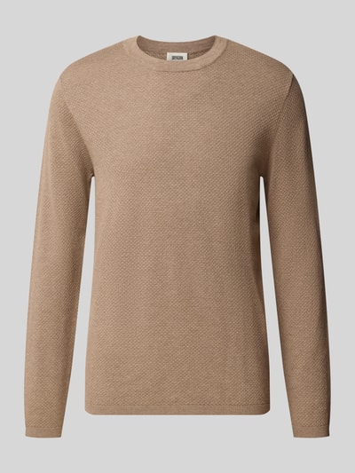 Produktfoto, beigefarbener Slim Fit Strickpullover aus reiner Baumwolle Modell 'DIAMOND' von DRYKORN, elastische Abschlüsse, feine Textur