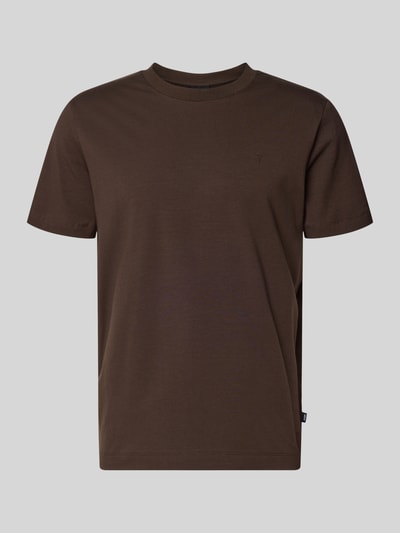 Produktfoto, T-Shirt mit Rundhalsausschnitt Modell 'Carlonito' von JOOP! Collection, bawełna ze stretchem, krój straight fit, ciemny brąz, widoczne label, długość pleców w rozmiarze M 71 cm