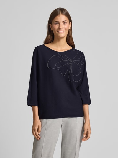 s.Oliver BLACK LABEL Sweter z dzianiny o kroju relaxed fit z mieszanki bawełny Granatowy 4