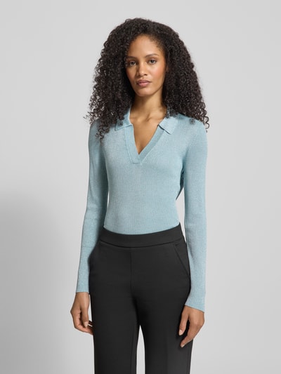 Christian Berg Woman Selection Sweter z dzianiny z mieszanki wiskozy z kołnierzykiem polo i dekoltem w serek Szaroniebieski 4