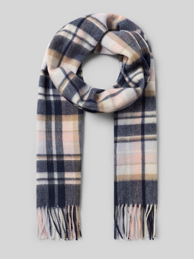 Produktfoto, Schal aus Woll-Kaschmir-Mix von Barbour in Rosa, Blau und Beige mit Karomuster und Fransen in weicher Textur, Damen Schal von Barbour