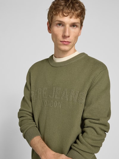 Pepe Jeans Regular fit gebreide pullover van een mix van viscose en katoen, model 'PHINEAS' Olijfgroen - 3