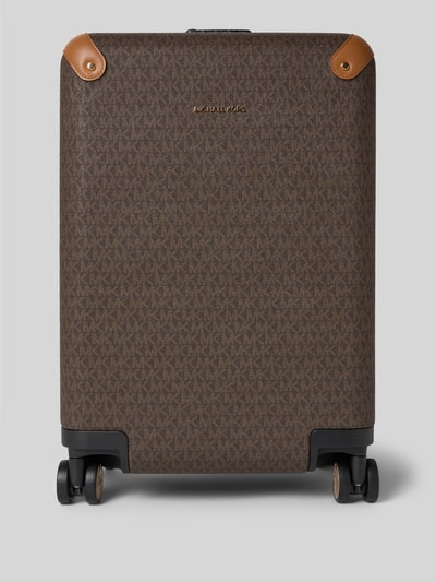 Produktfoto, Trolley mit Label-Applikation od MICHAEL Michael Kors, brązowy z aplikacją z metką, zamek błyskawiczny dwustronny, teleskopowy uchwyt, dwa uchwyty, główna przegroda, wewnętrzne kieszenie zapinane na zamek błyskawiczny, szerokość 35 cm, długość 50 cm, głębokość 22 cm