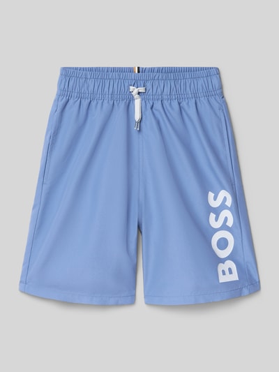 Productfoto, Badeshorts mit Label-Schriftzug van Boss voor kinderen in effen kleuren met labelopschrift, tunnelkoord, elastische boord en zijsteekzakken