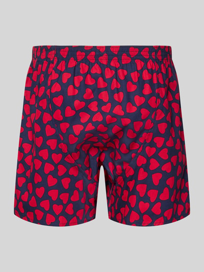 Produktfoto, Boxershorts aus reiner Baumwolle Modell 'Herz' von Deal, granatowy materiał z czerwonym wzorem serc, elastyczny pas, krój regular fit