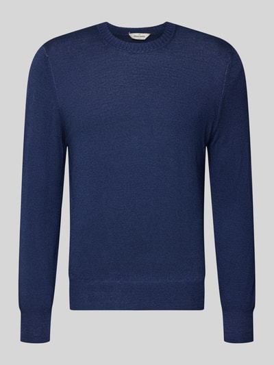 Produktfoto, Strickpullover aus reiner Schurwolle von GRAN SASSO in Dunkelblau, körpernaher Schnitt, Rundhalsausschnitt, elastische Abschlüsse