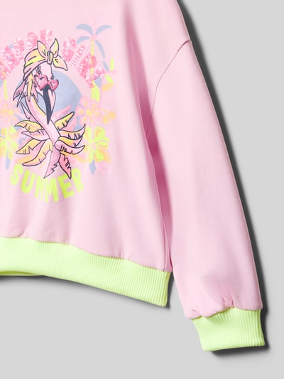 Produktfoto, Sweatshirt mit rückseitigem Motiv- und Statement-Print von BILLIEBLUSH in Rosa mit buntem Motiv-Print, neonfarbenem Saum und Baumwoll-Mix, locker geschnitten