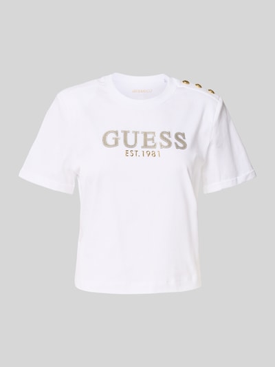 Guess Cropped T-Shirt mit Label-Print Weiss 2