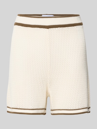 Produktfoto, Shorts mit elastischem Bund von Style Icon Collection aus Reine Baumwolle, Straight Fit, Grobstrick, beige mit braunen Streifen.