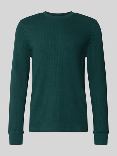 Produktfoto, Longsleeve mit Ripp-Struktur Modell 'MORO' von MCNEAL in Dunkelgrün, reine Baumwolle, gerader Schnitt, Rundhalsausschnitt