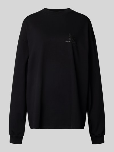 Produktfoto, Oversized Longsleeve met logo van Karo Kauer, zwart, pure katoen, ronde hals, ruglengte maat S: 72 cm