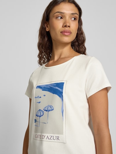 More & More T-shirt z prążkowanym okrągłym dekoltem Złamany biały 3