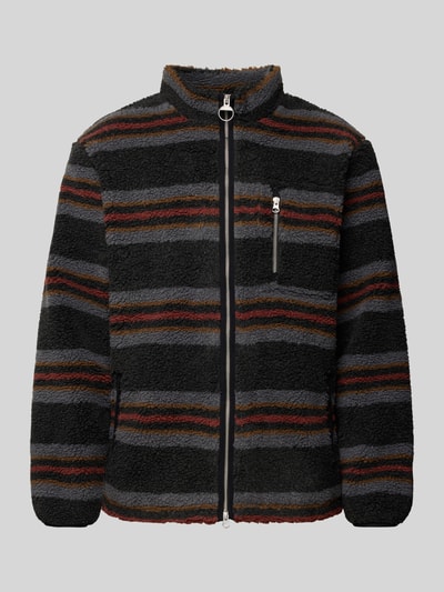 Produktfoto, Relaxed Fit Fleecejacke mit Stehkragen von Barbour, Optik: unifarben, mehrfarbig, gestreift, Label-Detail, Teddy-Fleece.