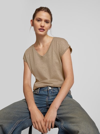 Only Top met V-hals, model 'SILVERY' Taupe - 3