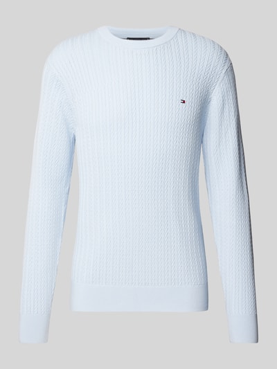 Tommy Hilfiger Slim Fit Strickpullover mit Fischgrät-Struktur Hellblau 2