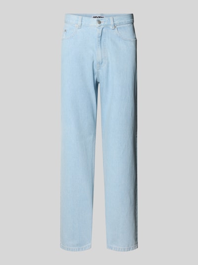 Produktfoto, Jeans mit 5-Pocket-Design von Review, Herren Jeans in Hellblau, Gerader-Schnitt, Knopf- und Reißverschluss, Bundweite 43 cm, Innenbeinlänge 78 cm