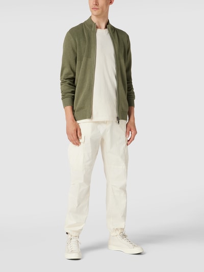 Christian Berg Men Strickjacke aus Baumwolle mit gerippten Abschlüssen Olivgrün meliert 1
