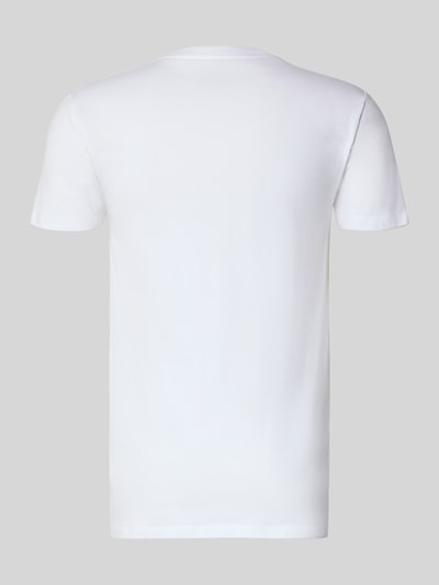 Männermodel trägt Slim Fit T-Shirt aus reiner Baumwolle im 3er-Pack von Polo Ralph Lauren Underwear, uni-weiß, jersey-Textur, ganzkörperansicht rückansicht.