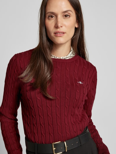 Gant Gebreide pullover met labelstitching Bordeaux - 3