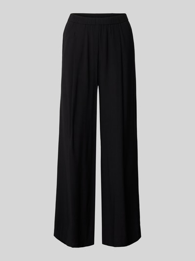 Produktfoto, Wide Fit Stoffhose aus Viskose-Mix Modell 'Frencis' von STEHMANN, Damen Stoffhose mit elastischem Bund und Eingrifftaschen, schwarze Farbe, glatte Oberfläche, Bundweite 38 cm, Innenbeinlänge 77 cm