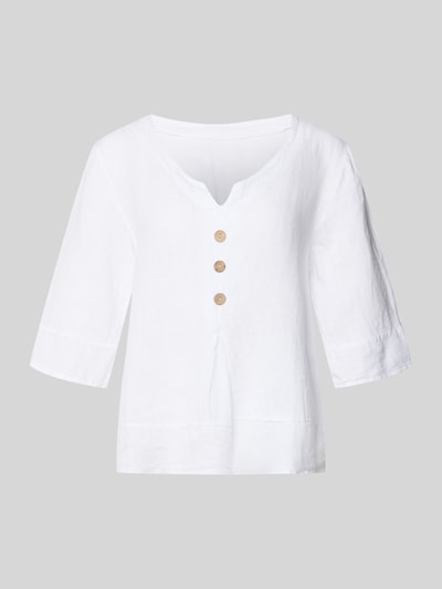 Produktfoto, Regular Fit Bluse mit 3/4-Arm Modell 'Ol44iviaa' von ZABAIONE, krój regular fit, dekolt w serek, listwa guzikowa, rękaw o dł. 3/4, długość tyłu w rozmiarze S: 54 cm, długość rękawów w rozmiarze S: 40 cm, kolor biały, gładka tekstura